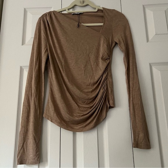 Zara Tops - Zara Tan Asymmetrical Long Sleeve Blouse